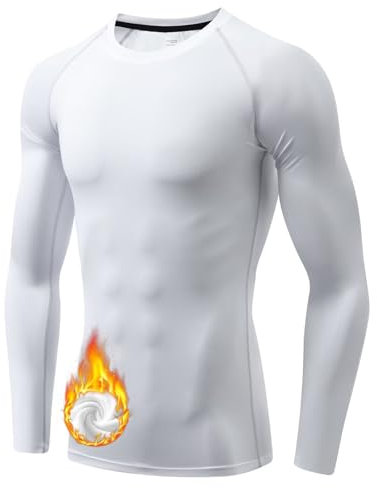 Sillictor Mens Thermal Top Long Sleeve Quick Dry Cycling Running Base Layer Mens Ski Underlayer Fleece Compression Sports Hiking Football Training T Shirts High Wicking Muscle Support 3235 White L