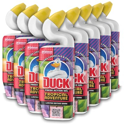 Duck Deep Action Gel Toilet Cleaner Liquid, Removes Limescale, Long Lasting Fragrance, Tropical Adventure, Pack of 8 (8 x 750ml)