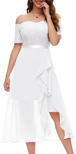 Berylove Weißes Langes Kleid Hochzeitskleid Kleid Festlich Damen Kleider Hochzeitsgast Damen Frühjahrskleider Brautkleider A Linien Kleid BLP7085 White 2XL