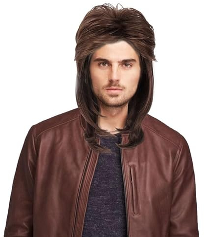 EUPSIIU 80er Mullet Perücke Herren,Männer Blonde Vokuhila,Braun, Kunst-Haar, Frisur,Unisex, Disco, Kostüm, Karneval, Lang Synthetische Haare Cosplay Halloween Kostüm Party Beweig (braun)