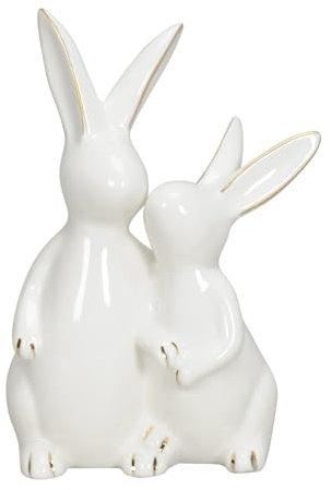 putzige originelle kuschelnde kleine Osterhasen aus Porzellan weiß mit etwas Gold 2-er Figur