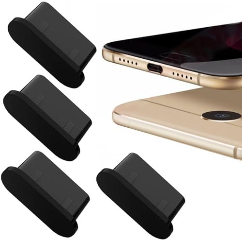 4x USB 3.1 Typ C Staubschutz passend für Samsung Galaxy A55 A35 A15 A05 A54 A34 A14 A73 A53 A33 A23 A13 A04s 5G S24 Z Fold Flip 4 5 Note 10 20 Kopfhörer Schutz Kappe Staub Stöpsel Type C AA Schwarz