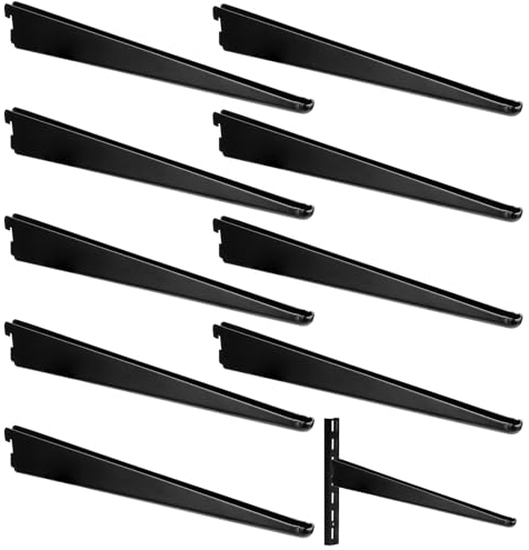 Yalikop Verstellbare Regalhalterungen für Doppelschienensystem, Schrankorganisation, robuste Draht-Regalhalterungen (schwarz, 36,7 cm)