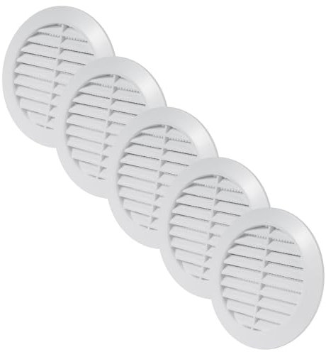Vent Systems 5 Stück 90 mm Weiß Lüftungsabdeckung – Runde Lüftungsschlitze – Grillabdeckung – Integrierter Insektenschutz – HVAC-Lüftungsöffnungen für Badezimmer, Heimbüro, Küche