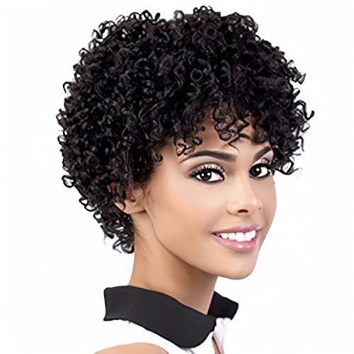 Siudus Womens Afro Kurze Schwarze Perücke Kinky Lockig Shaggy 70er 80er Jahre Haar Perücke c Perücke für Rocker Tägliche Cosplay Verwendung