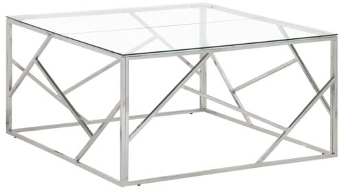 vidaXL Couchtisch, Beistelltisch Pflegeleicht, Kaffeetisch Sofatisch Teetisch für Wohnzimmer, Wohnzimmertisch, Modern, Silbern Edelstahl Hartglas