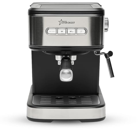 STARCREST Espressomaschine Siebträger 20 bar mit Milchschäumer, Siebträger-Espressokocher, Kaffeemaschine mit Siebträger, Espressomaker mit doppeltem Edelstahlfilter, Silber und Schwarz