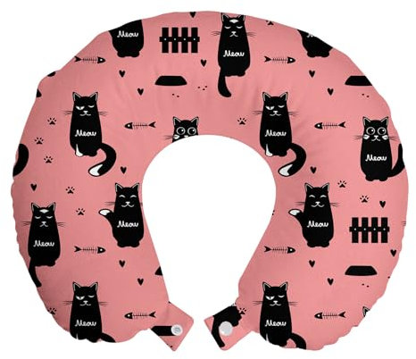 ABAKUHAUS Katze Reisekissen Nackenstütze 2er Pack, Kitten Silhouette Fisch Paws Schaumstoff Reiseartikel für Flugzeug und Auto, 30x30 cm, Pastellrosa und Koksgraue