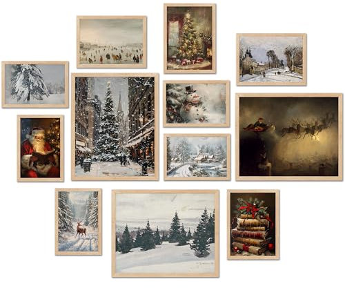 TwoDays Vintage-Wandkunst, stimmungsvolles Winter-Poster, ästhetisches Poster für Raumdekoration, Weihnachtsmann, Rentier, Kiefer, Galerie, Gemälde, Kunstdrucke. (Verschiedene Größen, 20,3 x 25,4 cm,