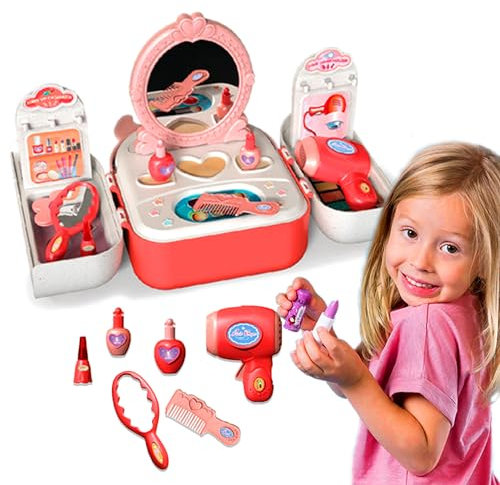 Coo11 Kids Makeup Set for Girls, Princess Pretend Play Makeup Toys with Cosmetic Bag, Christmas Birthday Present for 3-10 Years Old Girls (Peach)