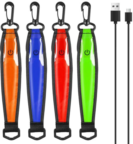 HOSPAOP 4 Stück LED Blinklicht Schulranzen Kinder, USB Aufladbar Reflektoren Rucksack Licht, Reflektierende Anhänger Sicherheitslicht für Schulranzen Rucksack Laufen Joggen Kinderwagen