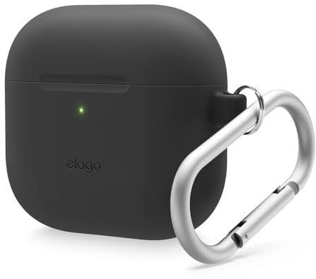 elago Custodia in Silicone Compatibile con la Custodia AirPods di 4 - Moschettone Incluso, Supporta la Ricarica Wireless, Protezione Completa (Nero)
