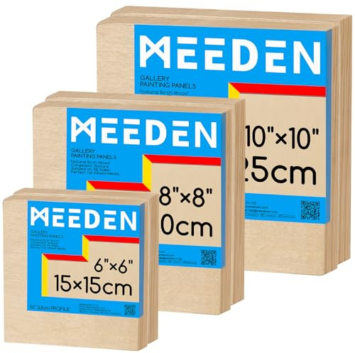 MEEDEN Untreated Wooden Canvas Kit: 1-1/2 inch deep 15 x 15 x 20 x 20 cm wooden canvas panel – 6 pcs wobbled wooden art boards for pouring, crafts, painting