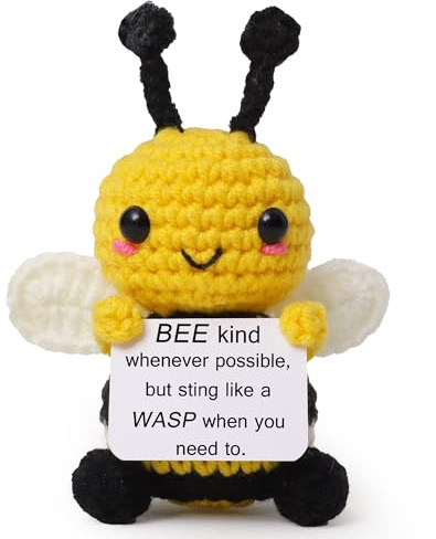 OkiyiD Crochet Bee Mini Positive Gift for Women Friends, Handmade Bee Toy with Encouragement Card – Cute Spring Gift for Bee Lovers, Mental Health Cheer Up Present for Bestie, Sister, Student