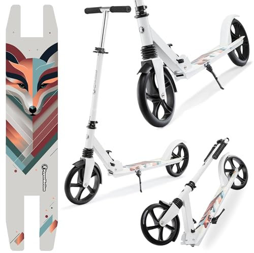 HyperMotion Doppelrad-Scooter für Jugend und Erwachsene, mit Stoßdämpfer, bis 100kg, Verstellbarer Lenker 85-95cm, Anti-Rutsch-Deck, Stabil, ABEC-7 Lager, Faltbar, Winterfuchs