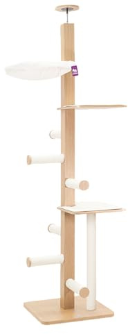 Petrebels Kratzbaum Aquarius 265 (höhenverstellbar 243 bis 265 cm), Holz Kratzbaum Deckenhoch mit Deckenspanner, Farbe Off-White