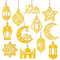 BOOMTOP 12 Stück Ramadan Deko Anhänger Eid Mubarak Ornament Papier Glitzer Zuckerfest Dekoration zum Aufhängen Tischdeko Gold Mond Sterne Eid al-Fitr Muslimischen Islam Dekoration