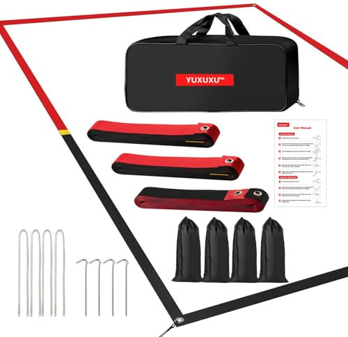 YUXUXU Professionelle Beachvolleyball-Linien für Sand, 5,1 cm, gut sichtbar, für jedes Wetter, mit Edelstahlankern und Sandsäcken, kurzer Platz, 66,3 x 132,6 cm, Schwarz und Rot