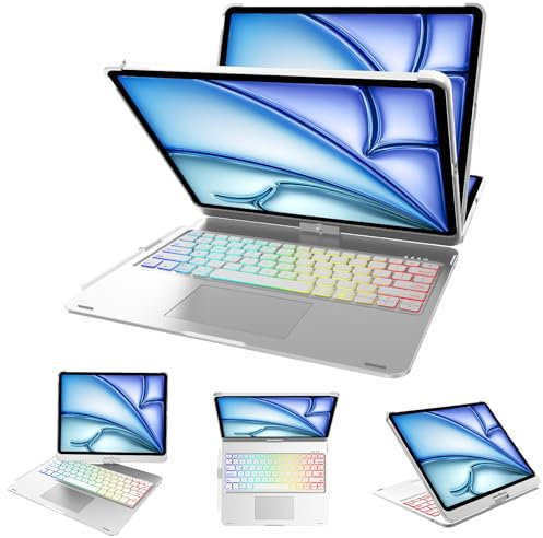 D DINGRICH Touch iPad Pro 13 Case with Keyboard 7th Generation, Magic 360°Rotatable & Swivel Bluetooth Keyboard with Trackpad, 7 Backlight Color with Pencil Holder for iPad Pro 13” 2024, Sliver