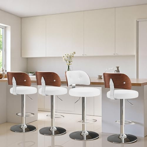 Bekrvio Barhocker 4er Set höhenverstellbar (62-84 cm) – Drehbarer Tresenstuhl mit Lehne & Fußstütze, Kunstleder, für Küche, Wohnzimmer, Esszimmer