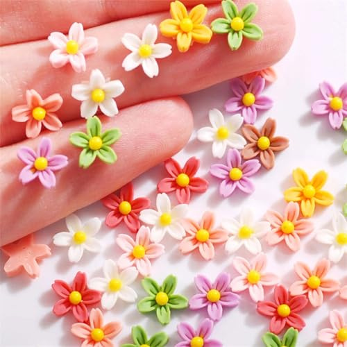 BelleVive 50 Pieces Flower Miniature Resin, Mini Decorated Flowers, 3D Colourful Flower Decoration, for Miniature Dollhouse Accessories, Mini Landscapes, Nail Art, DIY Decoration, Nail Pendant