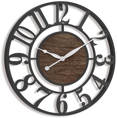 Pytha Sight Wanduhr Groß XXL 60 cm Schwarz Metall Vintage mit Walnuss | Groß Wanduhr Modern Industrial Design mit Arabisch Ziffern, Lautlos ohne Tickgeräusche, für Wohnzimmer, Küche, Büro