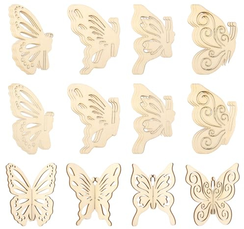 lasuroa 24st 3D Schmetterlinge aus Holz, 4 Stile DIY Rohling Schmetterling zum Basteln Frühlingsornamente Bemalen Unfertige für Kinder Erwachsene zum Bemalen von Dekorationen