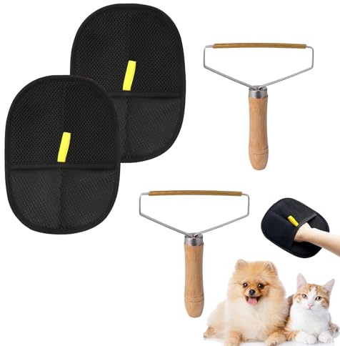 2 Stück Fellmagnet+ 2 Stück Tierhaarentferner, Wiederverwendbare Katzenhaarentferner Handschuhe, Haarentfernungshandschuh für Haustiere, Möbel, Kleidung und Teppiche