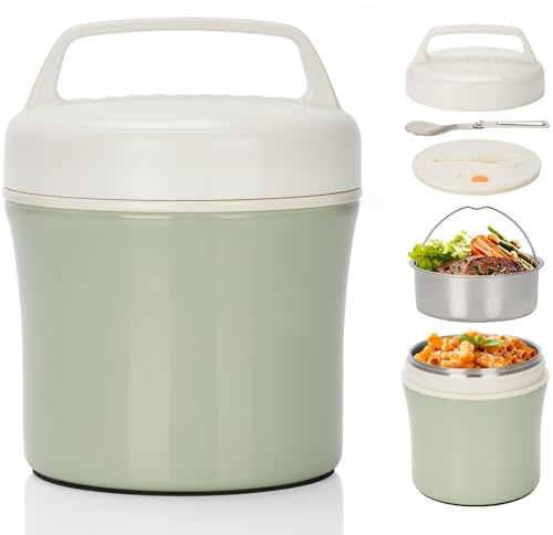 profiwoab 1.2 L Food Thermal Container, Thermal Bowl with lid, Stainless Steel Food Warmer with Spoon, Thermal Lunchbox for Storing Lunch, Porridge, soups
