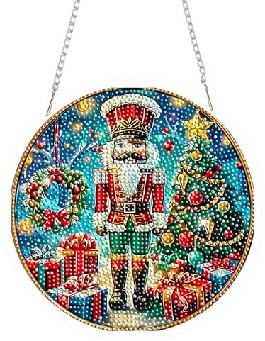 feelive Christmas Tree Diamond Painting Pendant for Adults, 5D Nutcracker Diamond Painting Pendant with Chain, DIY Cross Crystal Butterfly Hanging Diamond Art Pictures for Wall Decoration