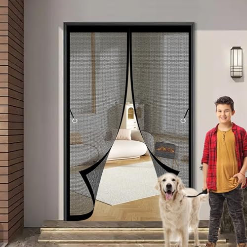 Mosquitera Magnetica 100 x 100 cm Cierre Automático, sin Taladrar, Antimosquitos, Fácil Instalación, Mosquitera Autoadhesiva para Puerta Corredera, Puerta de Salón, Negro