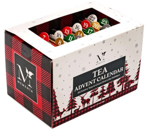 Mementa Inc - Advent Calendar Gift Box | 24 Unique Individually Wrapped Tea Bags - Holiday Gift Pack