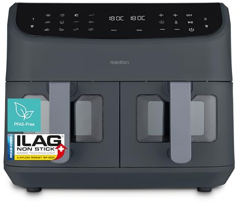 MEDION P20 XXL Friggitrice ad Aria Doppio Cestello MD11760 Grigio Opaco