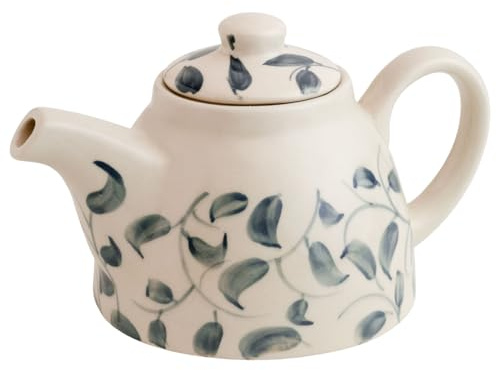 Anna Michelle Ceramic Hand Painted Tea Pot 1200 ml Teapot for Serving Hot Drinks Handmade Stoneware Kettle Brewing Pot Gift for Tea Coffee Lover (Blue)