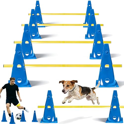 Shengruili Agility Set Hunde,Steckhürdenset Hund,Hund Hürden,Kinder Agility Hürden Hindernisse mit 8 Kegel 23cm Höhe + 8 Stangen 100cm lang, für Trainingsübungen für Tier & Fußballtraining