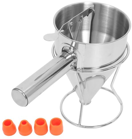 QUMIIRITY Edelstahl Küchentrichter mit Kleinem Trichter und Ständer Praktischer Teigspendertrichter mit Abnehmbarem Griff für Teig und Sirup in Küche