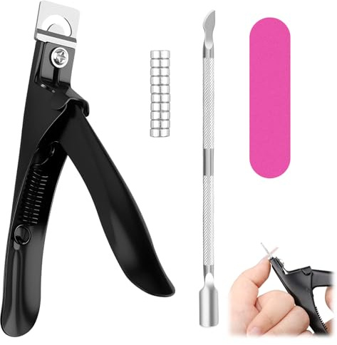 Acrylic Nail Clippers Set, Black Stainless Steel Nail Tip Cutter with Magnets, False Nail Trimmer Extension Clippers for Artificial Gel Nails, Manicure Pedicure Tools for Home Salon
