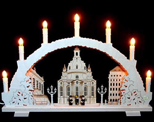 Schwibbogen 7 Kerzen Dresdener Frauenkirche & Kurrende 52cm x 32cm - Handarbeit Erzgebirge erzgebirgischer