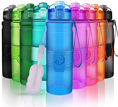 ZORRI Bouteille d'eau Plastique sans bpa Fitness Gourde Sport Ouvrir en 1 clic ,Bleu ,1000ml-32oz