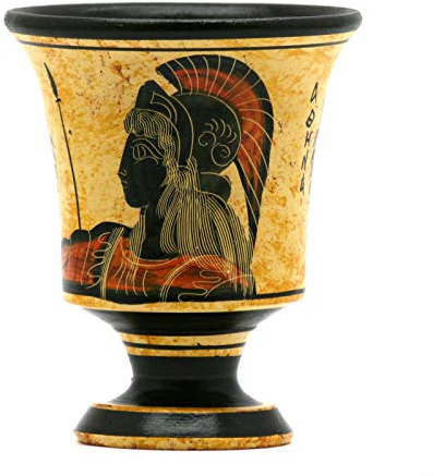 Pythagora-Tasse aus griechischer Keramik mit Gerechtigkeitsgöttin Athena, 11 cm
