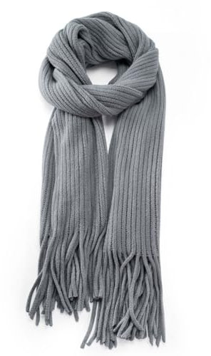 Anjing Schal Damen mit Fransen, Kaschmir Gefühl Schals Kuschelige Warme Winter Schal Dick Einfarbig - Grau