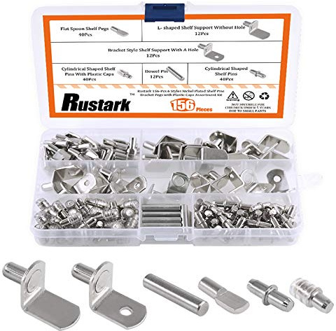 Rustark 156 Pcs 6 Styles Nickel Plated Shelf Pins Bracket Pegs with Plastic Caps Cabinet Furniture Shelf Pin Support Assortment Kit Perfect for Shelf Holes