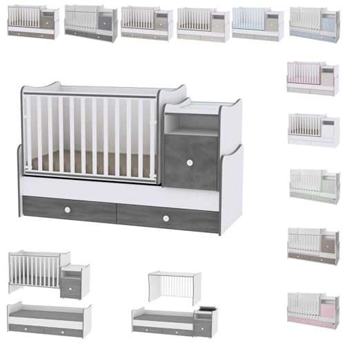 Lorelli Babybett 4 in 1 Trend Plus NEW Schaukelfunktion Jugendbett Schreibtisch, Farben:dunkelgrau
