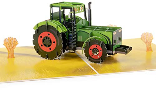 LIMAH® Pop-up Geburtstagskarte Traktor für Mann/Junge/Kinder - Karte zum Geburtstag gut kombinierbar mit einem Gutschein oder Geldgeschenk - Motiv roter Trecker mit Weizenbündel