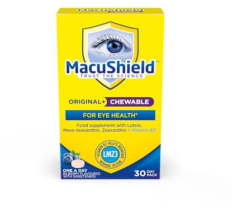MacuShield Original Plus Chewable – 30 Day Pack, Eye Health Supplement with Lutein, Zeaxanthin and Meso-zeaxanthin + Vitamin B2 (Riboflavin) which Helps Support Normal Vision, Bilberry Flavour