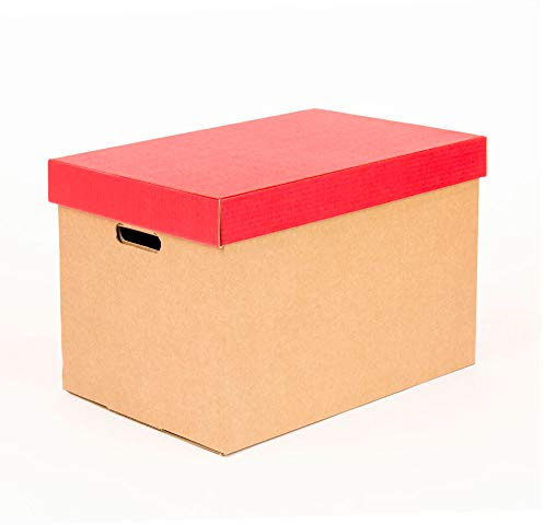 ONLY BOXES, Aufbewahrungsboxen mit rotem Deckel matt, Umzugskartons und Aufbewahrungsboxen aus Karton mit Griffen, sehr stabiler Karton, 53,2 x 33,1 x 32,5 cm (L x B x H) in cm, 2 Stück