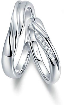 KnSam 18 Karat (750) Weißgold Ring Paar Ring Set Paarpreis Ozean Wellen Eheringe Trauringe Weißgold
