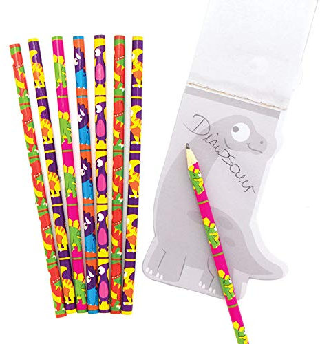 Baker Ross AX609 Dinosaurier-Bleistift-Set, 12 Stück, ideal für Kinder, Schulset, Hausaufgaben, Schulklassenarbeit, Partytütenfüller und kleine Geschenke,Schultüte Füllung AX608