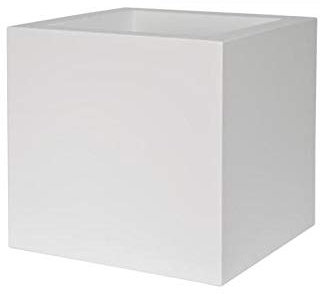 Macetero Kube blanco 30 x 30 cm con ruedas integradas para deslizar.