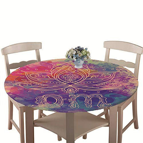 Tischdecke Outdoor Rund 180 cm, Elastisch Tischdecken Abwaschbar Wasserabweisend Lotuseffekt 3D Monstera Garten Tischdecke Mandala Table Cloth, Ideal für 160cm-170cm